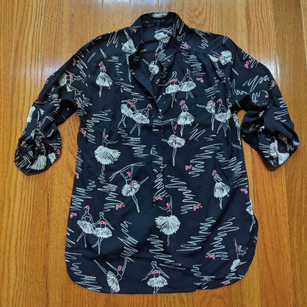 Modcloth Cals Ballerina Print Navy Shirt
